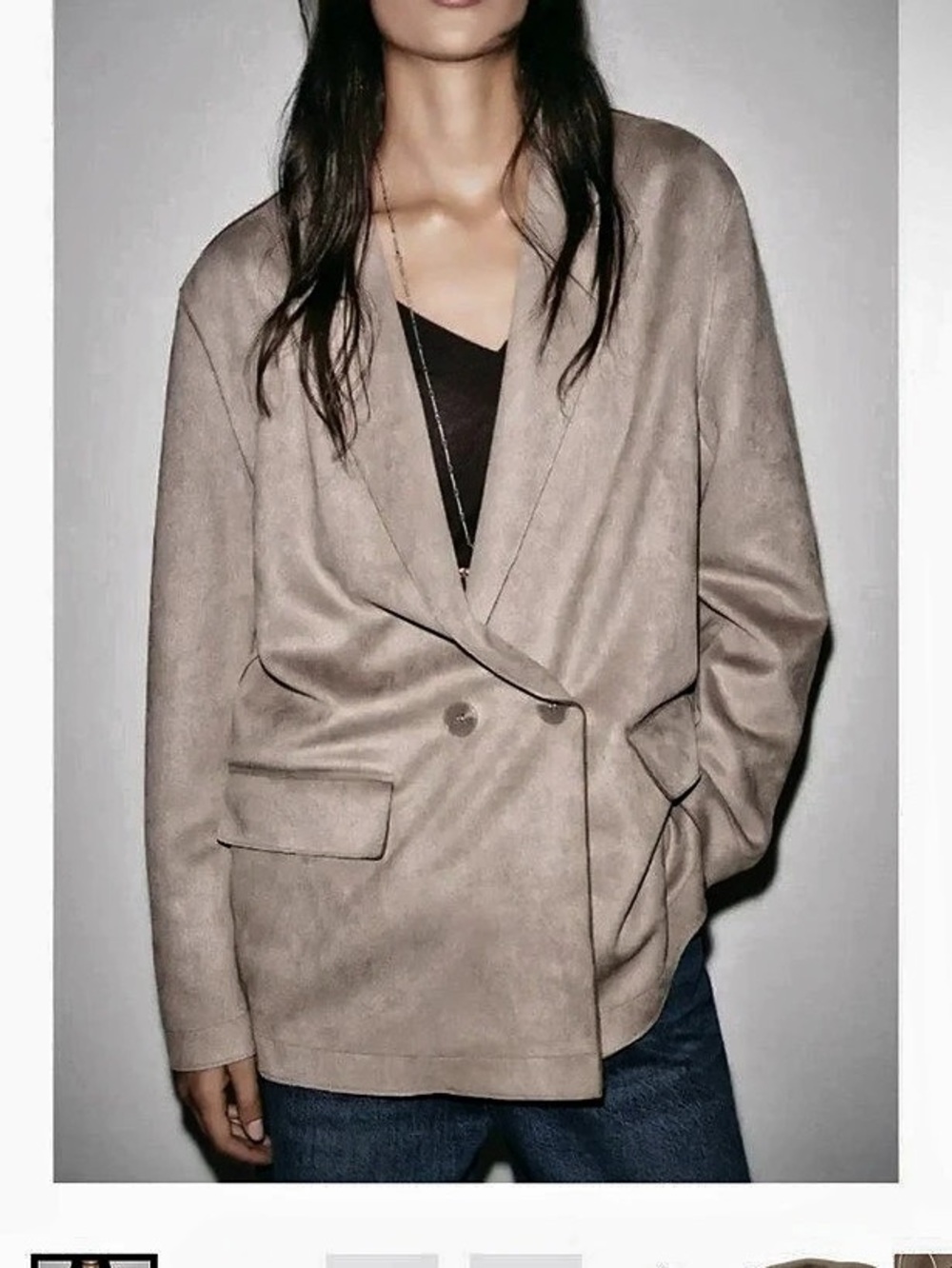 Zara Double-Breasted soft faux suede Blazer in Brown XS Like New